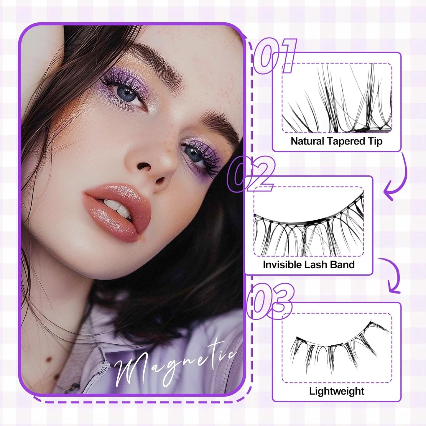 Magnetic Eyelashes Natural Look Magnetic Lashes with Applicator Reusable Magnetic Eyelashes No Glue and No Eyeliner Needed Magnetic Eyelashes 2 Pairs (DWSP+YJ07)