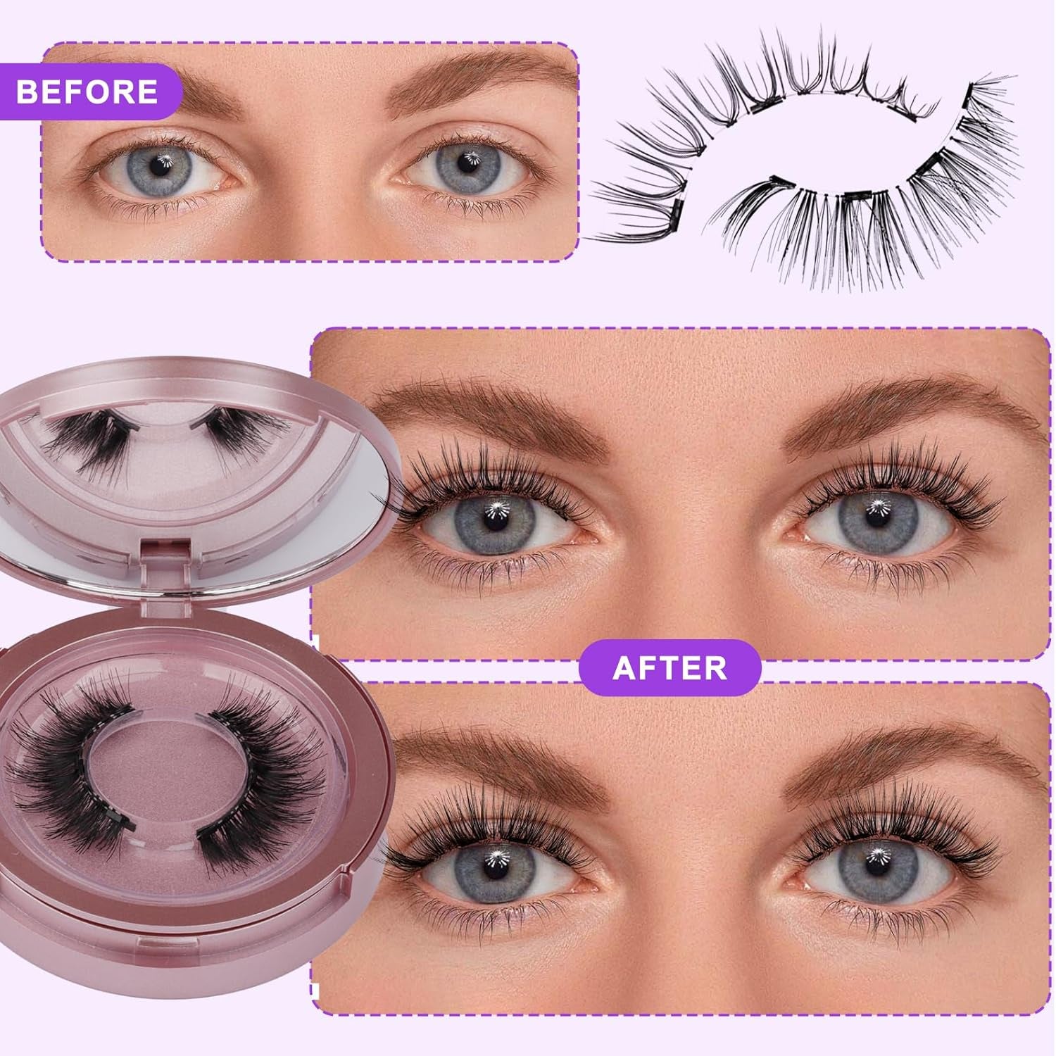 Magnetic Eyelashes Natural Look Magnetic Lashes with Applicator Reusable Magnetic Eyelashes No Glue and No Eyeliner Needed Magnetic Eyelashes 2 Pairs (DWSP+YJ07)