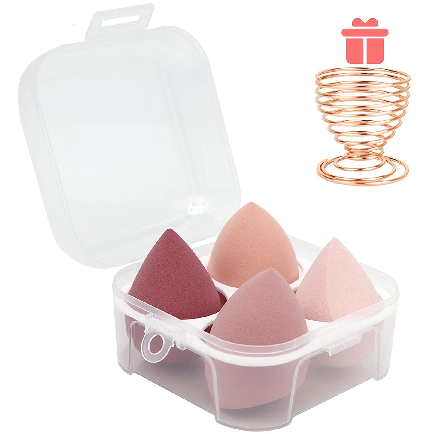 5 Pcs Makeup Sponges Set - 4 Beauty Sponges Blending Blenders with 1 Holder and Egg Case, Flawless for Cream, Powder and Liquid (Pink)