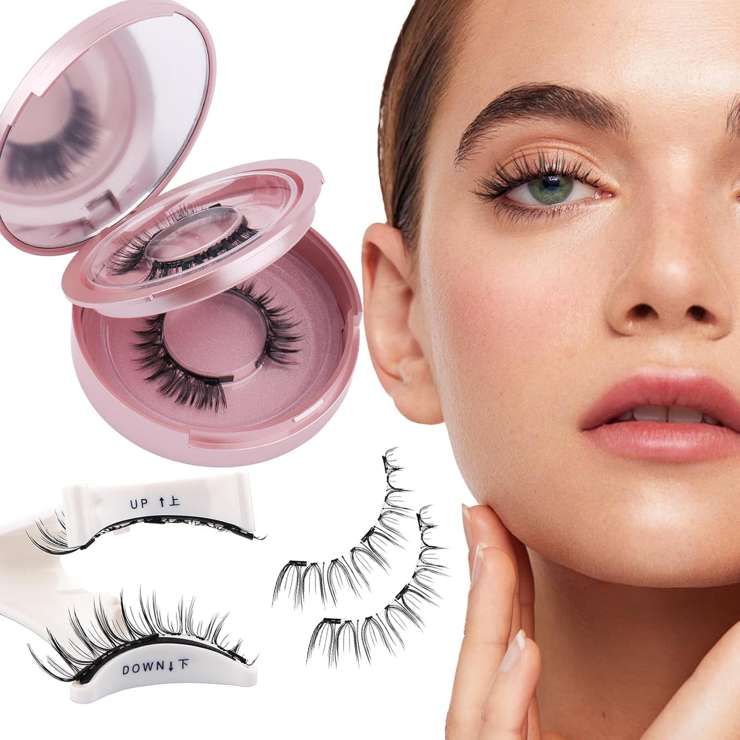 Magnetic Eyelashes Natural Look Magnetic Lashes with Applicator Reusable Magnetic Eyelashes No Glue and No Eyeliner Needed Magnetic Eyelashes 2 Pairs (DWSP+YJ07)